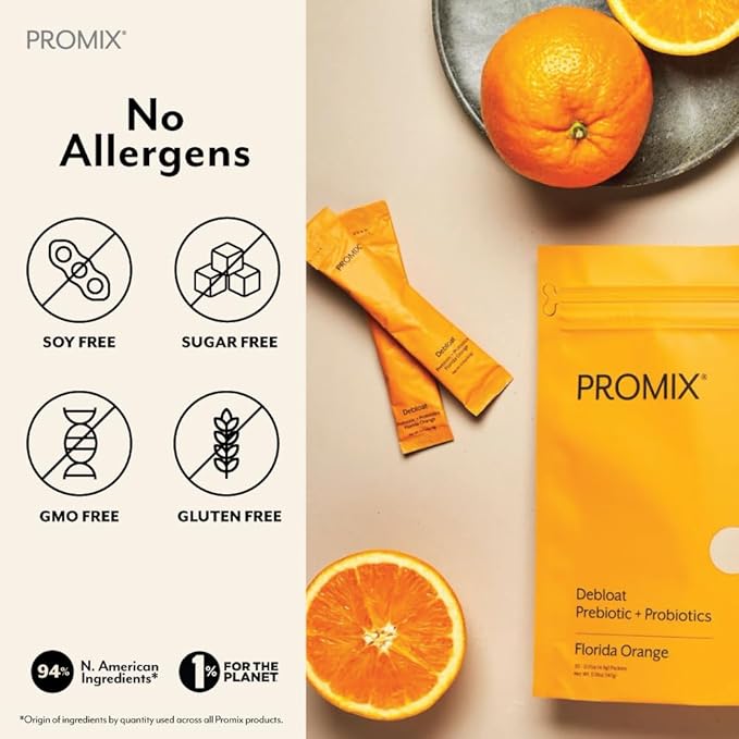Promix Debloat Prebiotics and Probiotics with Baobab - Rich in Vitamin C, Bloating Relief, Immune Support - Orange - 30 Count-SeraviaPure