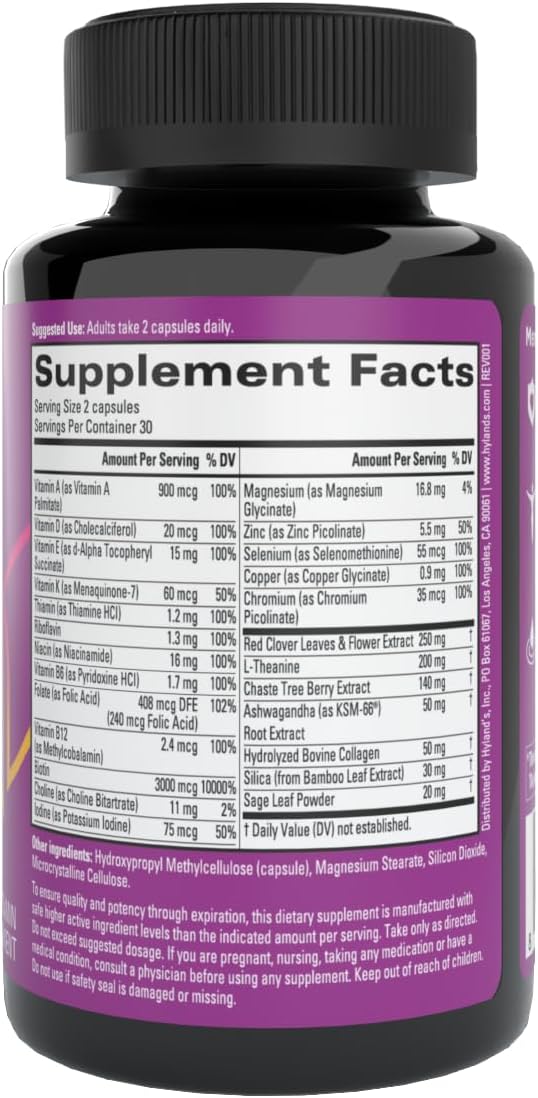 Hyland's Rock On Menopause + Youthful Skin Care Multivitamin for Women with Immune Support - 60 Capsules - Menopause Relief for Women with Biotin, Collagen, and Red Clover (Pack of 2)-SeraviaPure