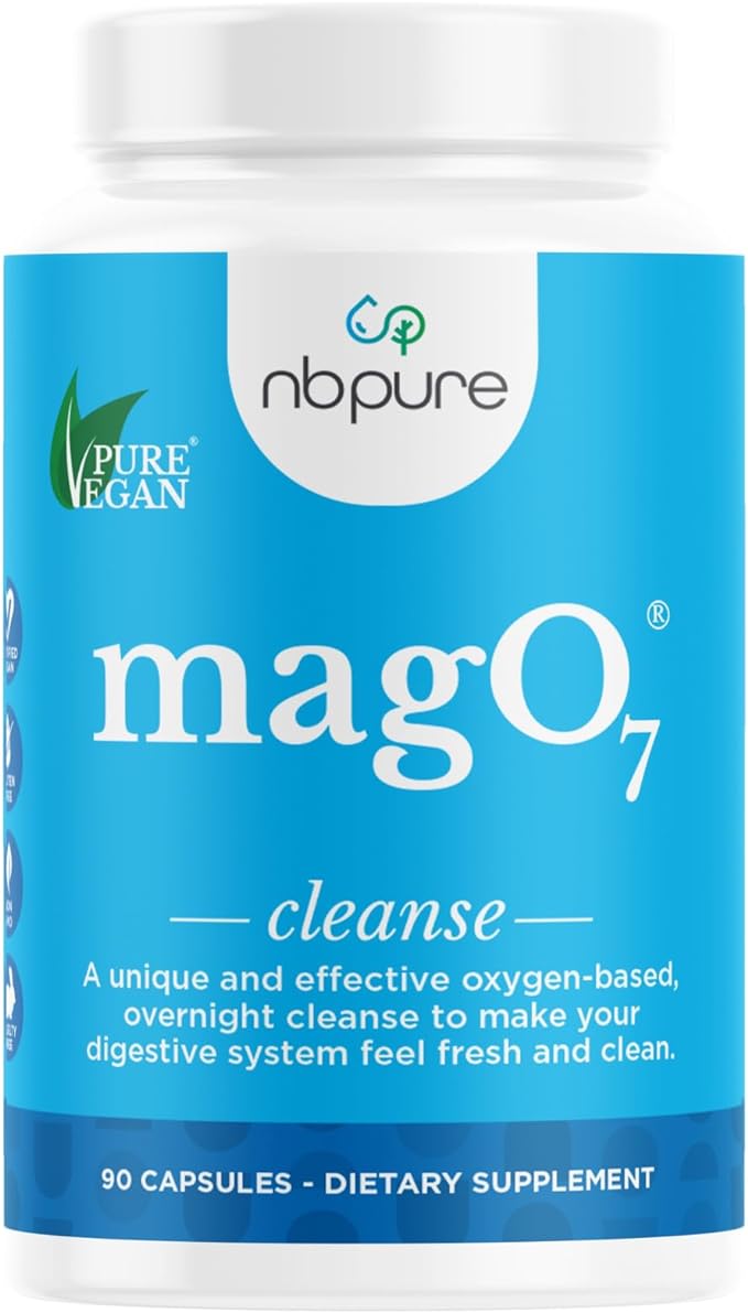 nbpure MagO7 - Natural Colon Cleanse & Detox - Occasional Constipation Relief, Stool Softening, & Bloating Support for Men & Women - Ozonated Magnesium Oxide, 90 Capsules-SeraviaPure