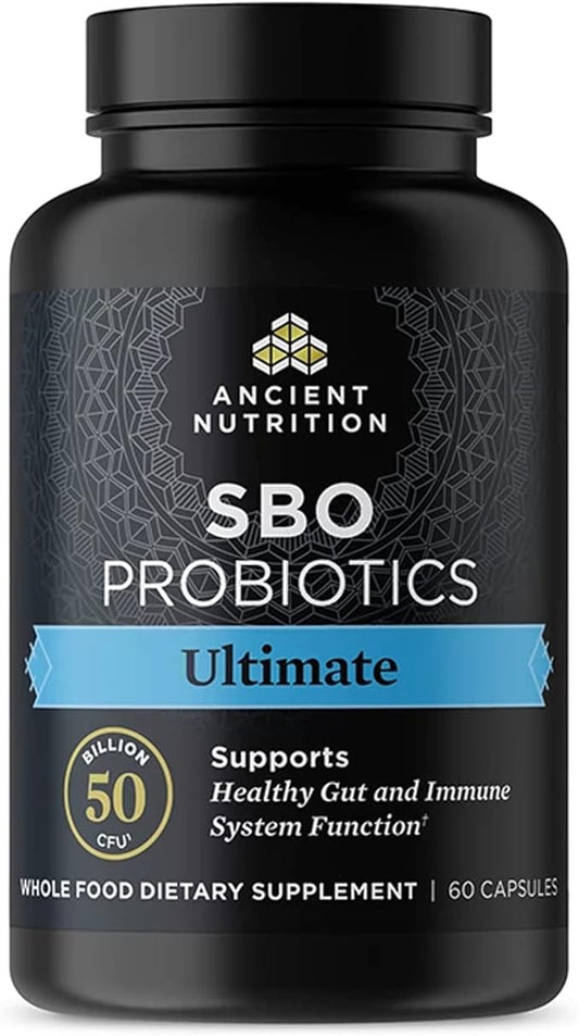 Probiotics by Ancient Nutrition, SBO Probiotics Ultimate 50 Billion CFUs*/Serving, Digestive and Immune Support, Gluten Free, Ancient Superfoods Blend, 60 Capsules-SeraviaPure