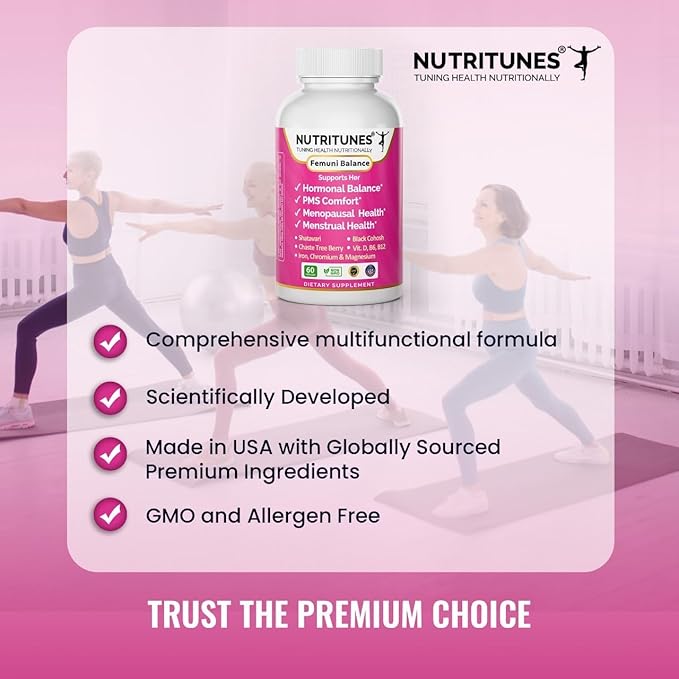 Black Cohosh & Vitex (Chasteberry), Shatavari–Menopause & PMS Support Supplements for Women with Hormone Balance Support – Femuni Balance – 60 Vegan Capsules