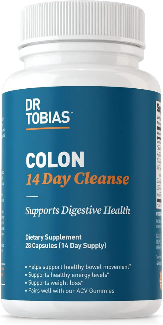 Dr. Tobias Colon 14 Day Cleanse, Advanced Gut Cleanse Detox for Women & Men with Cascara Sagrada, Psyllium Husk, Senna Leaf & Probiotics, Non-GMO Colon Cleanse, 28 Capsules 1-2 Daily-SeraviaPure