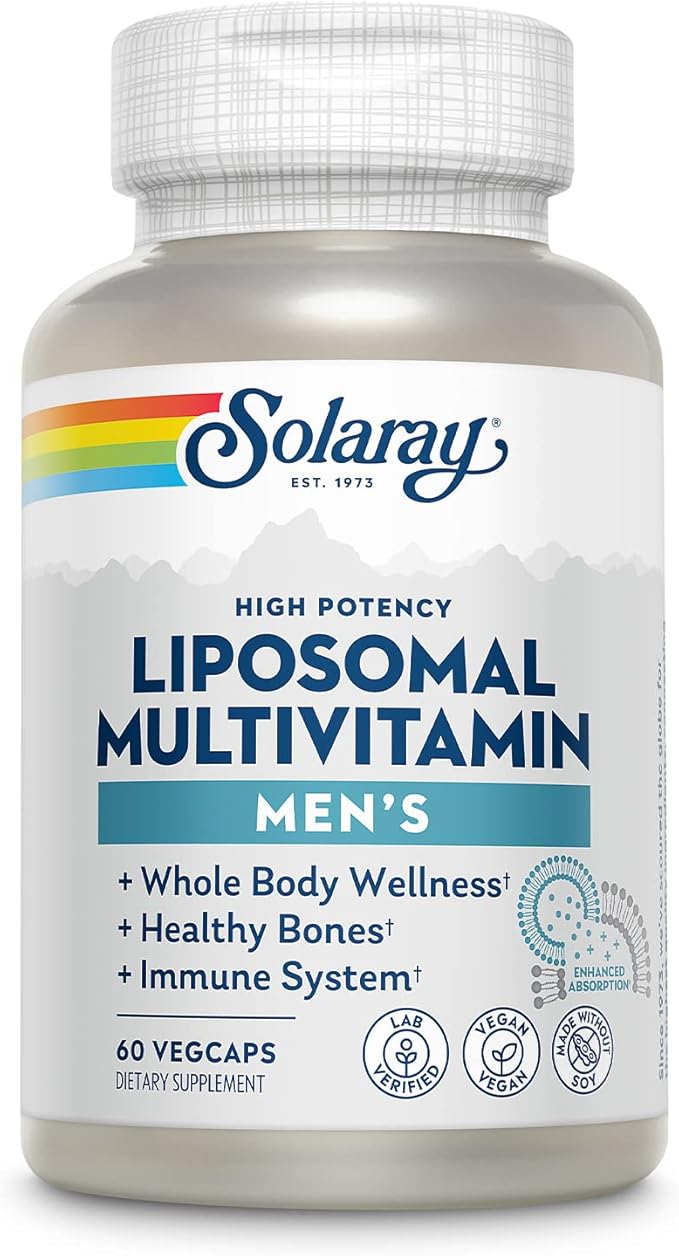 SOLARAY Liposomal Multivitamin for Men, Enhanced Absorption Immune, Energy & Bone Support, Mens Daily Multi Vitamin, BCAA’s, Vitamin D3, C, B12, Zinc, Vegan, Soy Free, 30 Servings, 60 VegCaps-SeraviaPure