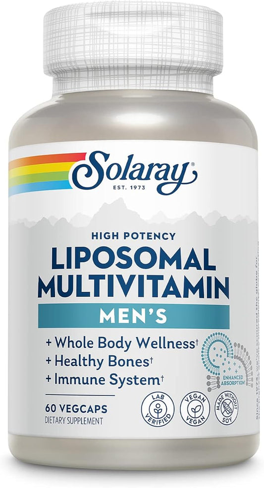 SOLARAY Liposomal Multivitamin for Men, Enhanced Absorption Immune, Energy & Bone Support, Mens Daily Multi Vitamin, BCAA’s, Vitamin D3, C, B12, Zinc, Vegan, Soy Free, 30 Servings, 60 VegCaps-SeraviaPure