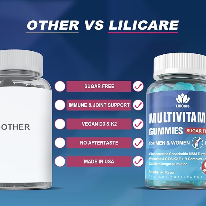Sugar Free Multivitamin for Men & Women 50 Plus with Glucosamine Chondroitin MSM, Multivitamin Gummies Senior Multi Vitamin D3 K2 & A C E, B Complex, Algae Calcium Magnesium for Bone & Immune Support-SeraviaPure