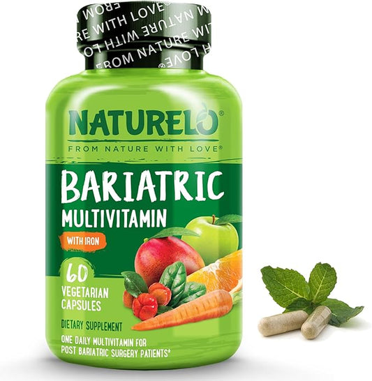 NATURELO Bariatric Multivitamin - One Daily with Iron - Supplement for Post Gastric Bypass Surgery Patients - Natural Whole Food Nutrition - 60 Veggie Capsules-SeraviaPure