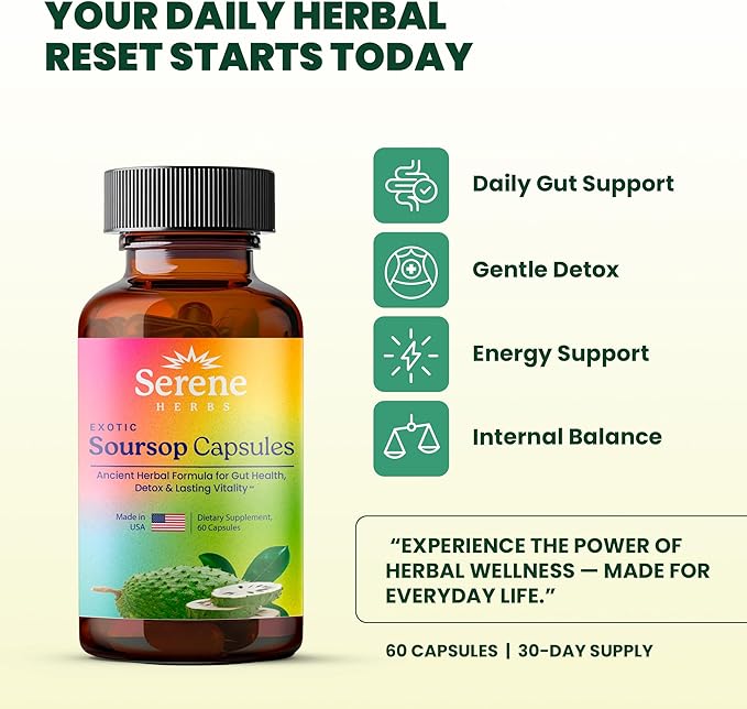 Graviola Soursop Capsules Organic - Guanabana Extract Pills with Black Seed, Irish Moss & Moringa - 16 Herb Daily Supplements & Digestive Support - Vegan, Non-GMO - 7,000 mg - 60 Count