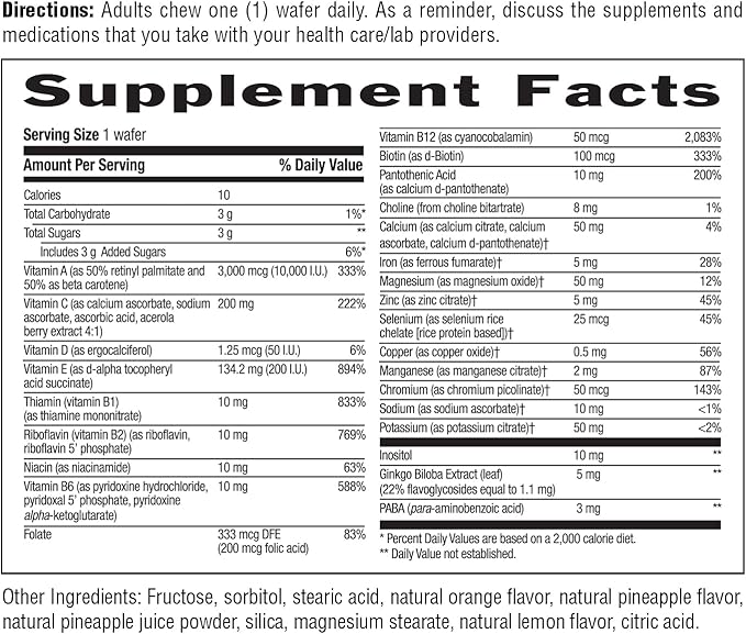 Country Life Adult Chewable Multivitamin with Coenzyme B-Vitamins, Antioxidants, Minerals, Pineapple-Orange Flavor - Supports Energy Metabolism and Immune Health, Gluten Free - 60 Wafers-SeraviaPure