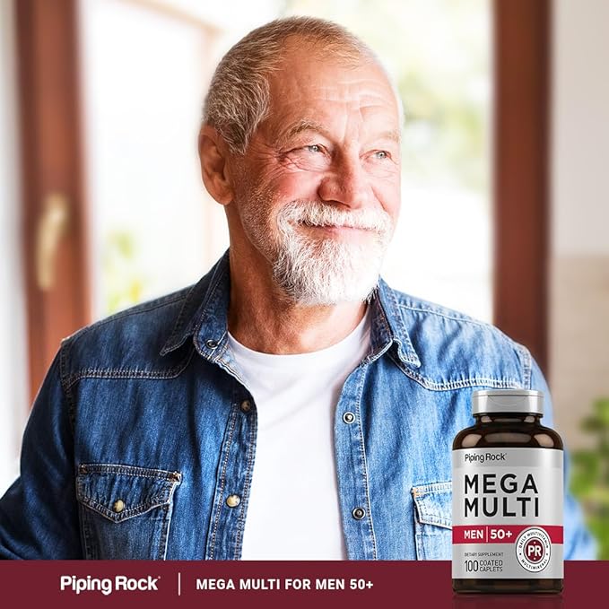 Piping Rock Multivitamin for Men Over 50 Plus | 100 Caplets | with Vitamin D3, Potassium, Folate | Daily Mega Multi Mineral Supplement | Non-GMO, Gluten Free-SeraviaPure