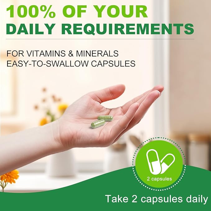 Multivitamin for Women 50 and Over, Whole Food Multivitamins Minerals Organic Extracts Women's 50+ Multivitamin for Energy Support, Nourish Hair, Skin, Nails Health, 60 Capsules-SeraviaPure