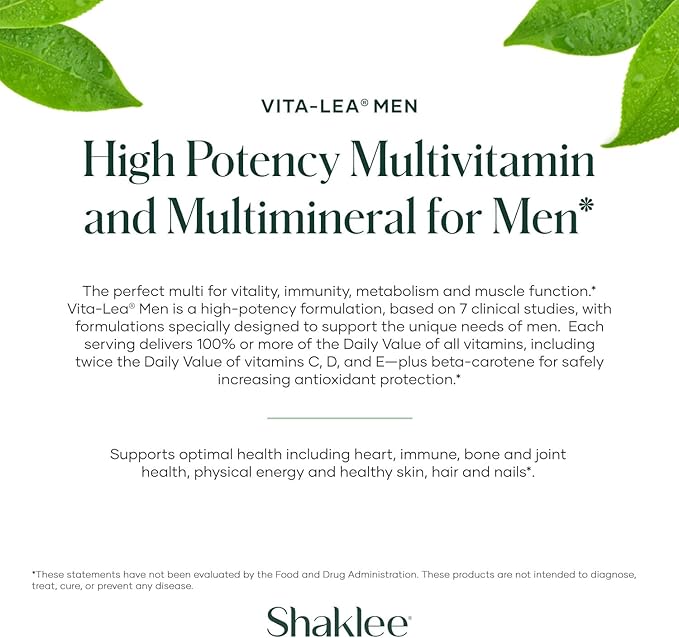 Shaklee - Vita-Lea® Men High Potency Multivitamin and Multimineral - Supports Heart, Immune, Bone, and Joint Health - Formulated for Men's Unique Needs - Includes Vitamin C, D, and E - 240 Tablets-SeraviaPure