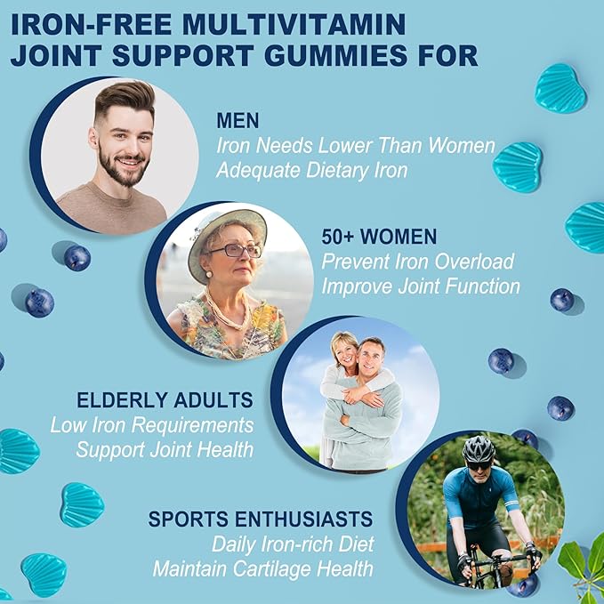 Sugar Free Multivitamin for Men & Women 50 Plus with Glucosamine Chondroitin MSM, Multivitamin Gummies Senior Multi Vitamin D3 K2 & A C E, B Complex, Algae Calcium Magnesium for Bone & Immune Support-SeraviaPure