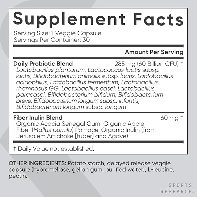 Sports Research Daily Probiotics with Prebiotics, 60 Billion CFU - Vegan Capsules for Gut Health & Digestive Support, Probiotics for Women & Men - Non-GMO Verified & Gluten Free - 30 Count-SeraviaPure
