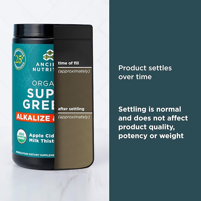 Supergreens Alkalize & Detox Powder by Ancient Nutrition, Organic Superfood Powder Made from Real Fruits, Vegetables and Herbs, for Digestive and Energy Support, 25 Servings, 7.5oz-SeraviaPure