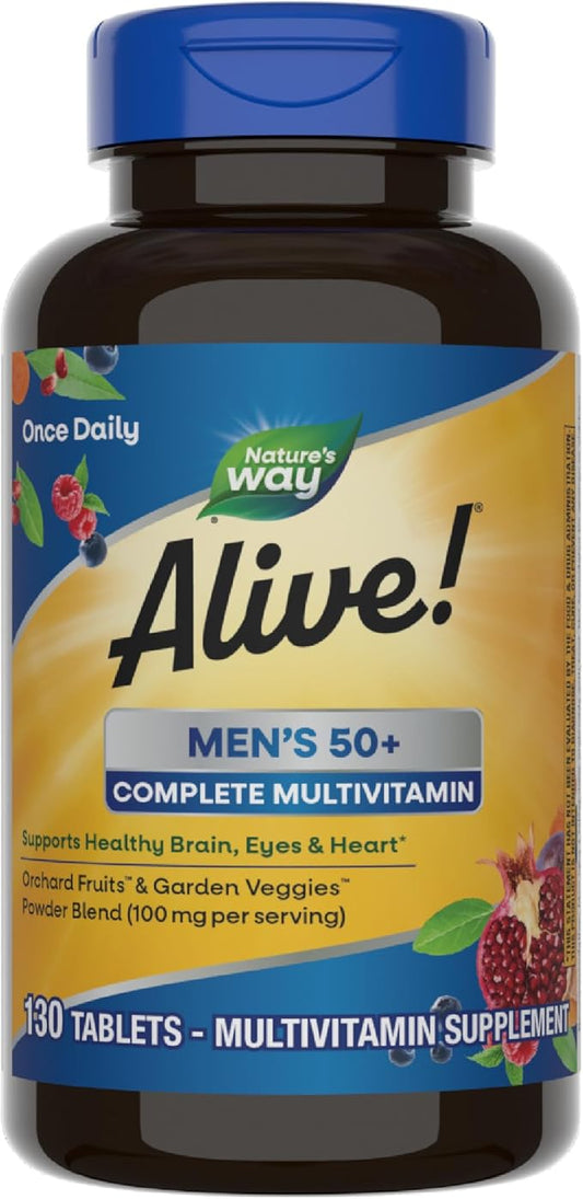 Nature’s Way Alive! Men’s 50+ Complete Multivitamin, Supports Multiple Body Systems*, Supports Cellular Energy*, High Potency B-Vitamins, Gluten-Free, 130 Tablets-SeraviaPure