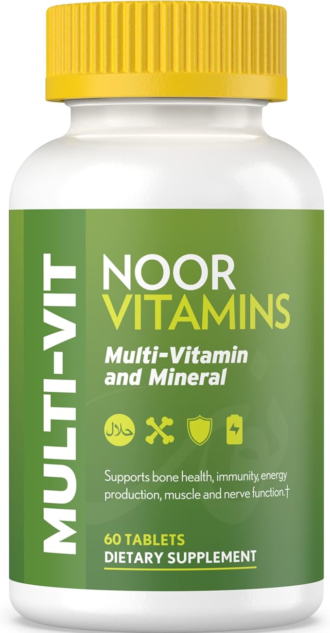 Noor Vitamins Halal Vitamins, Daily Multivitamin, Halal Vitamin for Women and Men, 30 Vitamins & Minerals, A, B12, C, Iron, Zinc to support general health, Non-GMO, Halal Multivitamin (2 Month Supply)-SeraviaPure