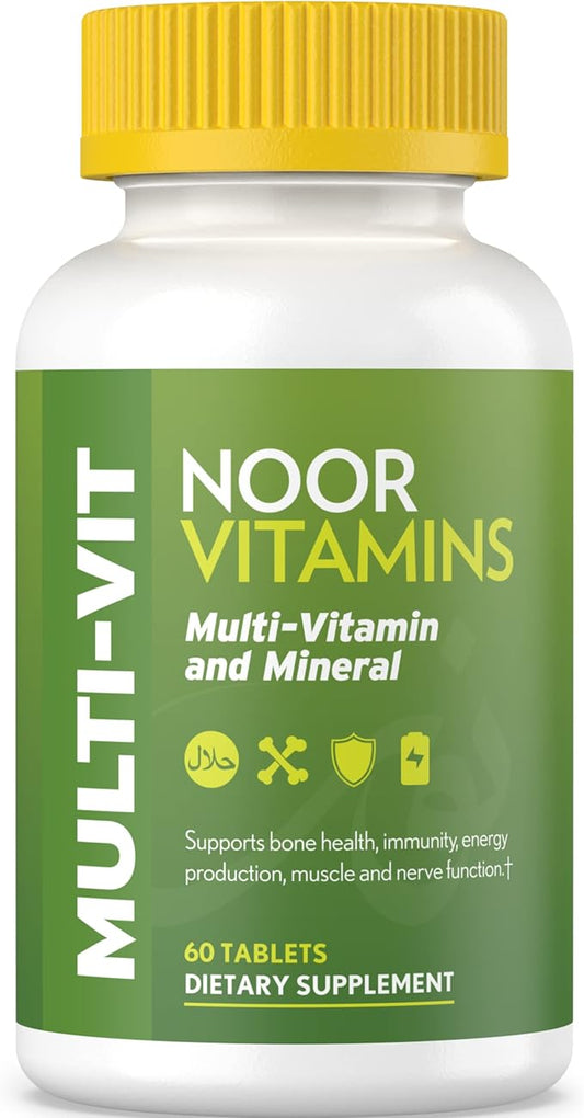 Noor Vitamins Halal Vitamins, Daily Multivitamin, Halal Vitamin for Women and Men, 30 Vitamins & Minerals, A, B12, C, Iron, Zinc to support general health, Non-GMO, Halal Multivitamin (2 Month Supply)-SeraviaPure