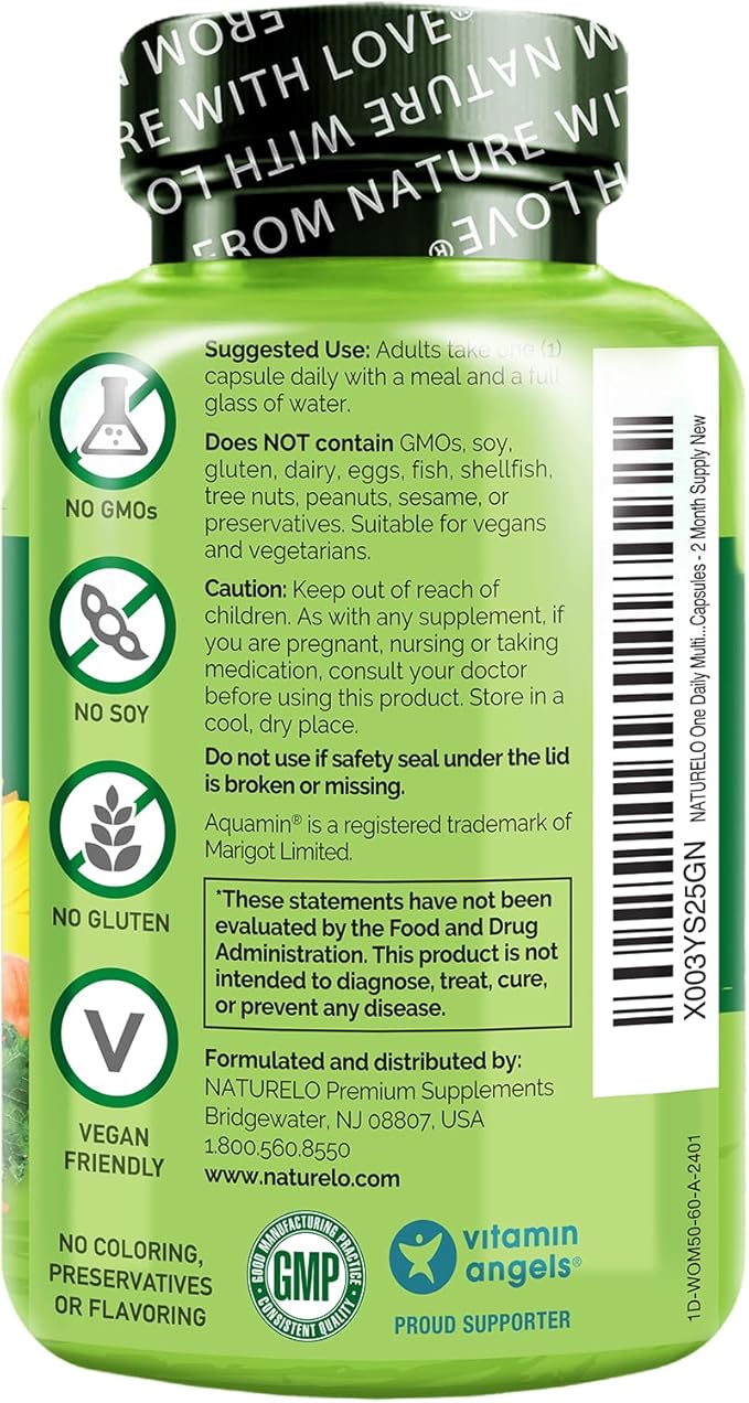 NATURELO One Daily Multivitamin for Women 50+ (Iron Free) - Menopause Support for Women Over 50 - Whole Food Supplement - Non-GMO - No Soy - 60 Capsules - 2 Month Supply-SeraviaPure