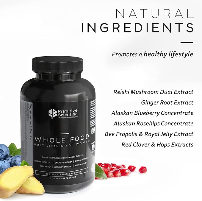 Whole Food Multivitamin for Women (120 Vegetarian Capsules) for Holistic Health, Natural Women’s Multivitamin for Immune Support, Heart Health, Energy, Cleansing, and More-SeraviaPure