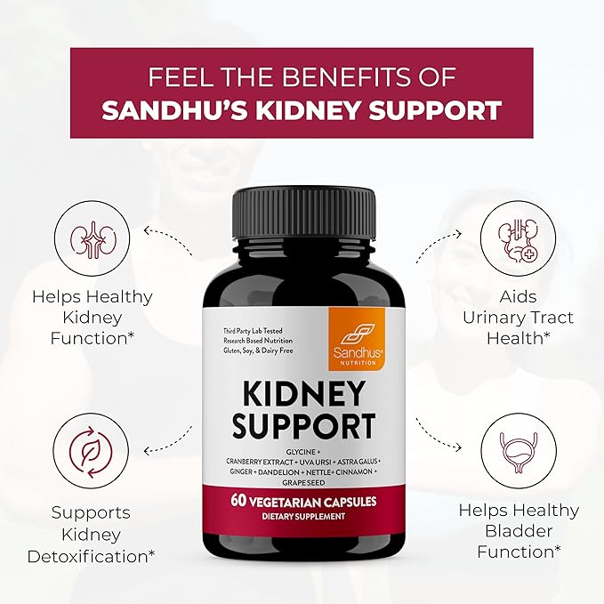 Sandhu's Kidney Cleanse Detox & Support Supplement for Men and Women | with Cranberry Extract | Helps Support Kidney & Urinary Tract Health | 60 Vegetarian Capsules (Pack of 3)-SeraviaPure