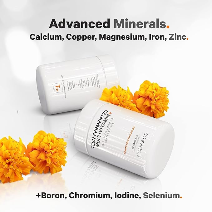Codeage Teen’s Daily Multivitamin Supplement, 25+ Vitamins & Minerals for Teenage Boys & Girls, Organic Whole Foods Vitamins for Teenagers, Vitamin A, B, C, D, E, K, Omega-3, 60 Ct-SeraviaPure