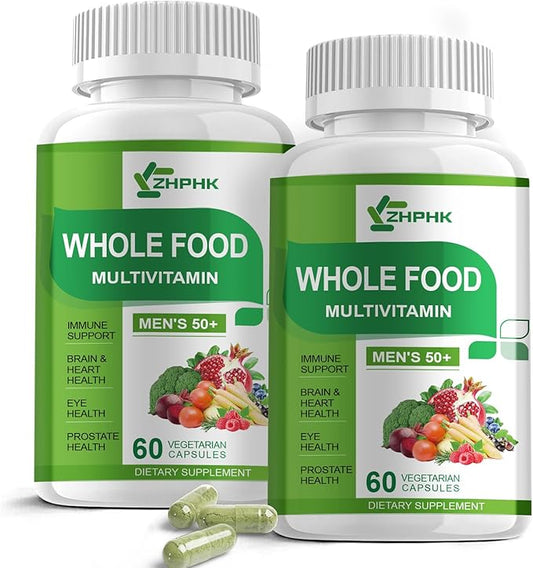 Multivitamins for Men 50 Plus, Whole Food Multivitamin Organic Based Superfoods Supplement for Men 50+ for Brain, Heart and Eye Health, Improve Digestion & Prostate Health, 120 Capsules-SeraviaPure