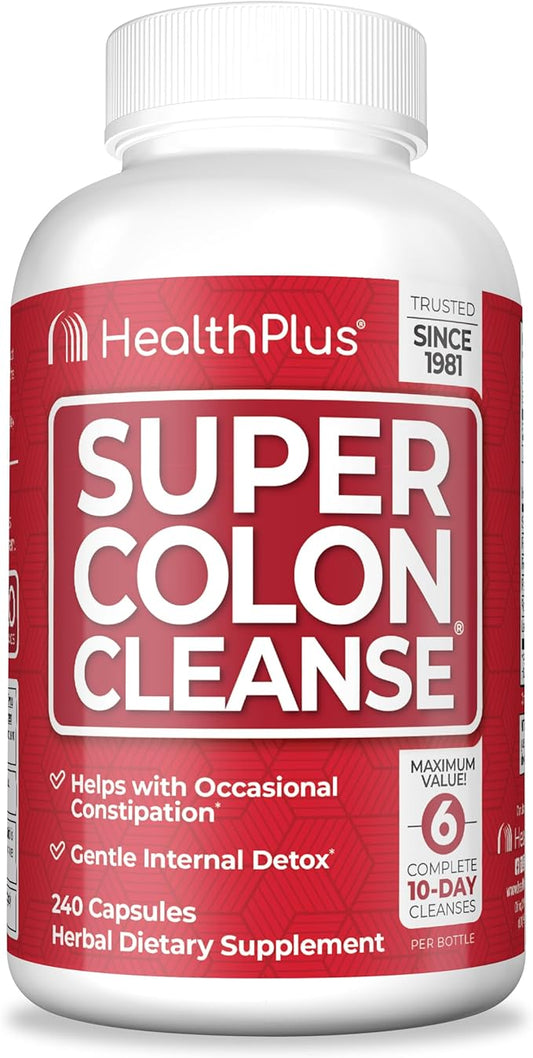Health Plus Super Colon Cleanse 10 Day Gentle Gut Cleanse Detox, Psyllium Husk, Probiotics for Constipation Relief & Digestive Support, 240 Capsules-SeraviaPure