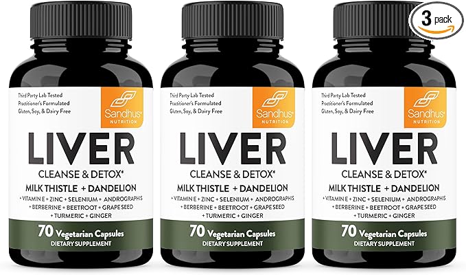 Sandhu's Liver Renew Cleanse Detox, Repair & Support | 70 Capsules (Pack of 3) | Herbal Supplement for Liver Health | Milk Thistle Dandelion Root with 9 Minerals-SeraviaPure