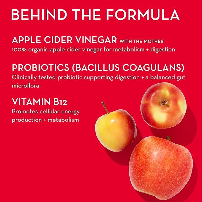 HUM Pro ACV Gummies -100% Organic Apple Cider Vinegar with The Mother, Probiotics for Digestive Health & B12 for Metabolism Support (60 Count)-SeraviaPure