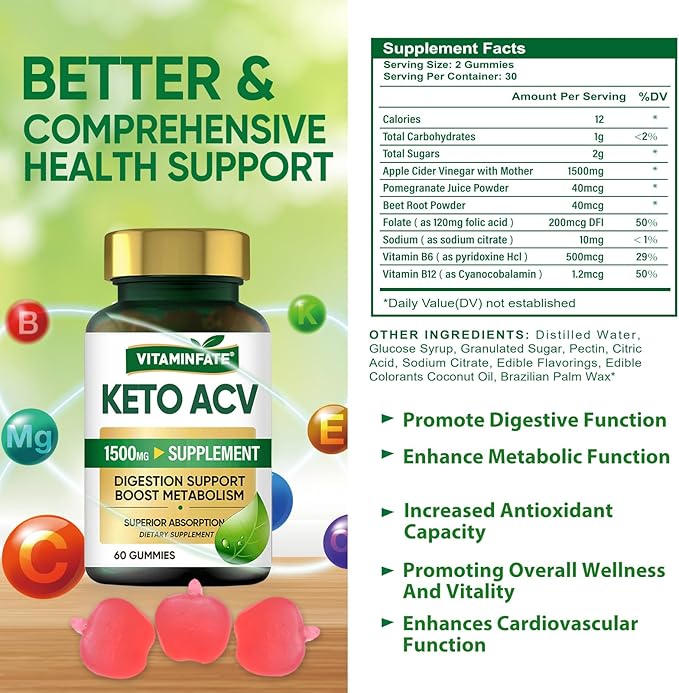 Keto ACV Gummies Advanced 1500 mg - 120 Gummies Keto Apple Cider Vinegar Gummies Supports Metabolism, Energy & Immune Support Balance for Men & Women-SeraviaPure