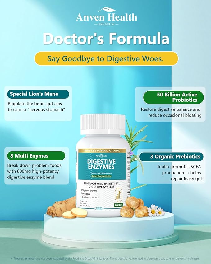 800mg Digestive Enzymes for Men and Women with Probiotics & Prebiotics, 8 Key Enzymes, Protease, Amylase & Lipase | 270 Capsules - A 90-Day Supply for Bloating & Gas Relief - Non-GMO