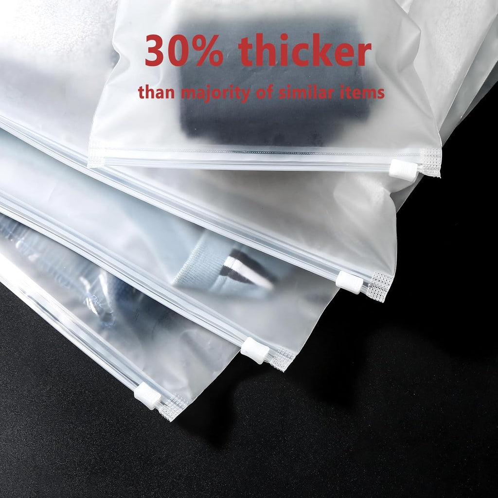 (20 pcs Value Pack) Travel Luggage Organizer Bags, Assorted Sizes, 4Mil Resealable Slider Zip Plastic Clothing Packaging, Frosted Travel/Home Storage and organizing Pouches, Space Saver Bag