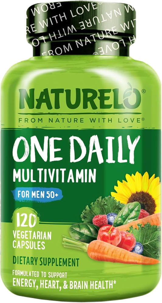 NATURELO Mens Multivitamins for Men 50+ - One Daily Multivitamin for Men with Vitamins, Minerals & Organic Whole Foods, Boost Energy & Health, Non-GMO, 120 Vegetarian Capsules-SeraviaPure