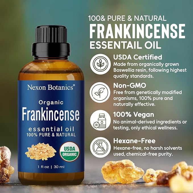 Organic Frankincense Essential Oil 30 ml - Pure, Natural Oils for Aromatherapy, Diffusers, DIY, Candle and Soap Making Scent - Nexon Botanics
