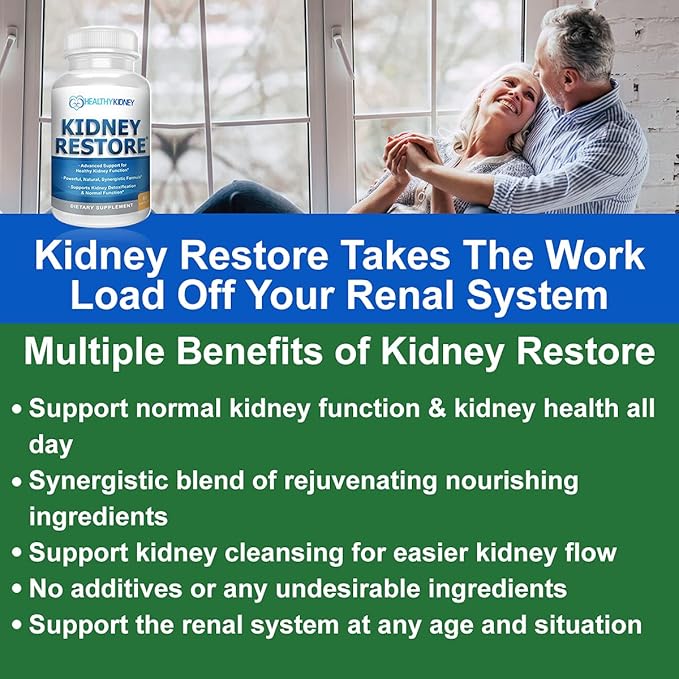 Kidney Restore Kidney Cleanse and Kidney Health Supplement to Support Normal Kidney Function, Vitamins for Kidney Health 60 caps-SeraviaPure