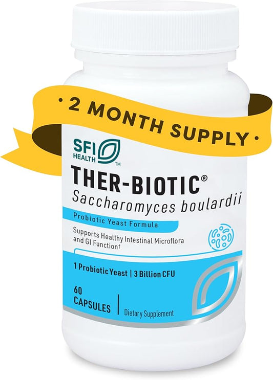 Klaire Labs SFI Health Ther-Biotic Saccharomyces Boulardii Probiotics for Women & Men - S Boulardii Probiotics for Digestive Health & Immune Support - Supports Healthy Intestinal Flora (60 Capsules)-SeraviaPure