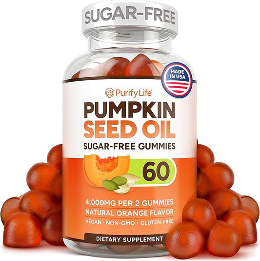 Sugar-Free Pumpkin Seed Oil Gummies (4,000mg/serving) Pumpkin Seed Oil for Hair Growth, Youthful Skin, Prostate Health, Immune & Urinary Tract Support-Natural Source of Essential Fatty Acids-60 Chews-SeraviaPure