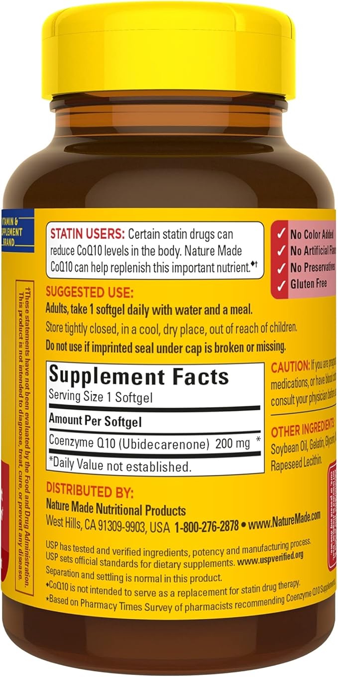 Nature Made CoQ10 200 mg, Dietary Supplement for Heart Health and Cellular Energy Production, 100 Softgels, 100 Day Supply-SeraviaPure
