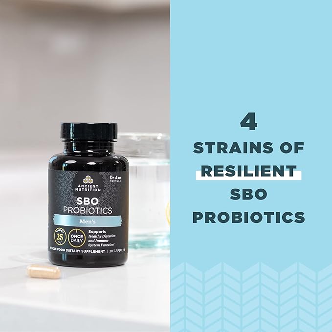 Probiotics for Men by Ancient Nutrition, SBO Probiotics Men's Once Daily 30 Ct, for Healthy Digestion and Immune System Function Support, 25 Billion CFUs* Per Serving-SeraviaPure