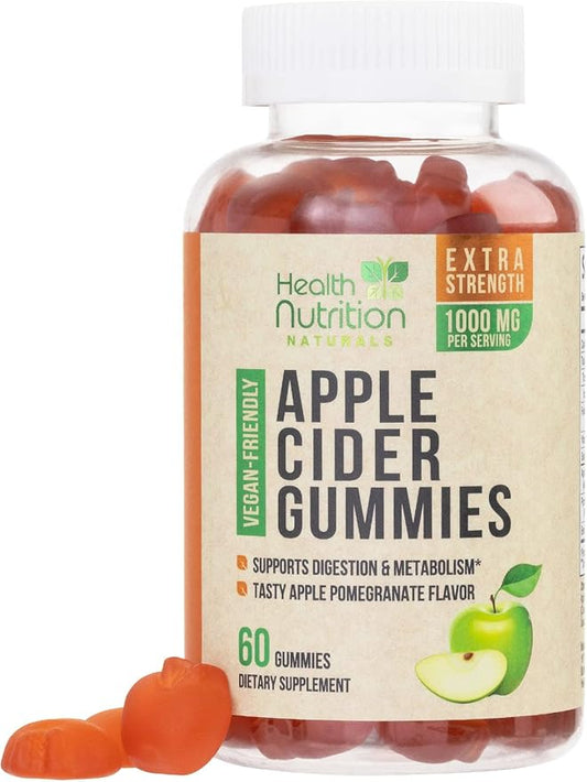 Vegan Apple Cider Vinegar Gummies | Max Strength 1000mg | ACV Supplement Gummy Vitamins for Adults, Supports Digestion, Metabolism, Natural Apple Flavor with Mother, Gluten Free, Non-GMO - 60 Gummies-SeraviaPure