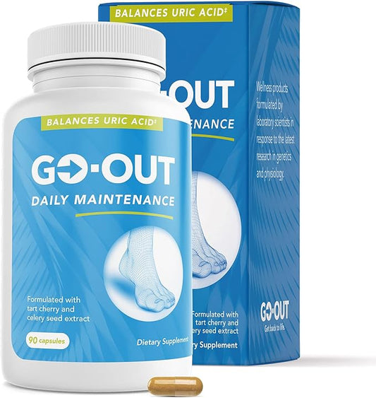 Go Out Daily Maintenance - Natural Uric Acid Support with Tart Cherry, Celery Seed, and Turmeric - Vegan, Non-GMO, Gluten-Free Supplement for Joint Comfort and Healthy Kidney Function 90 Capsules-SeraviaPure