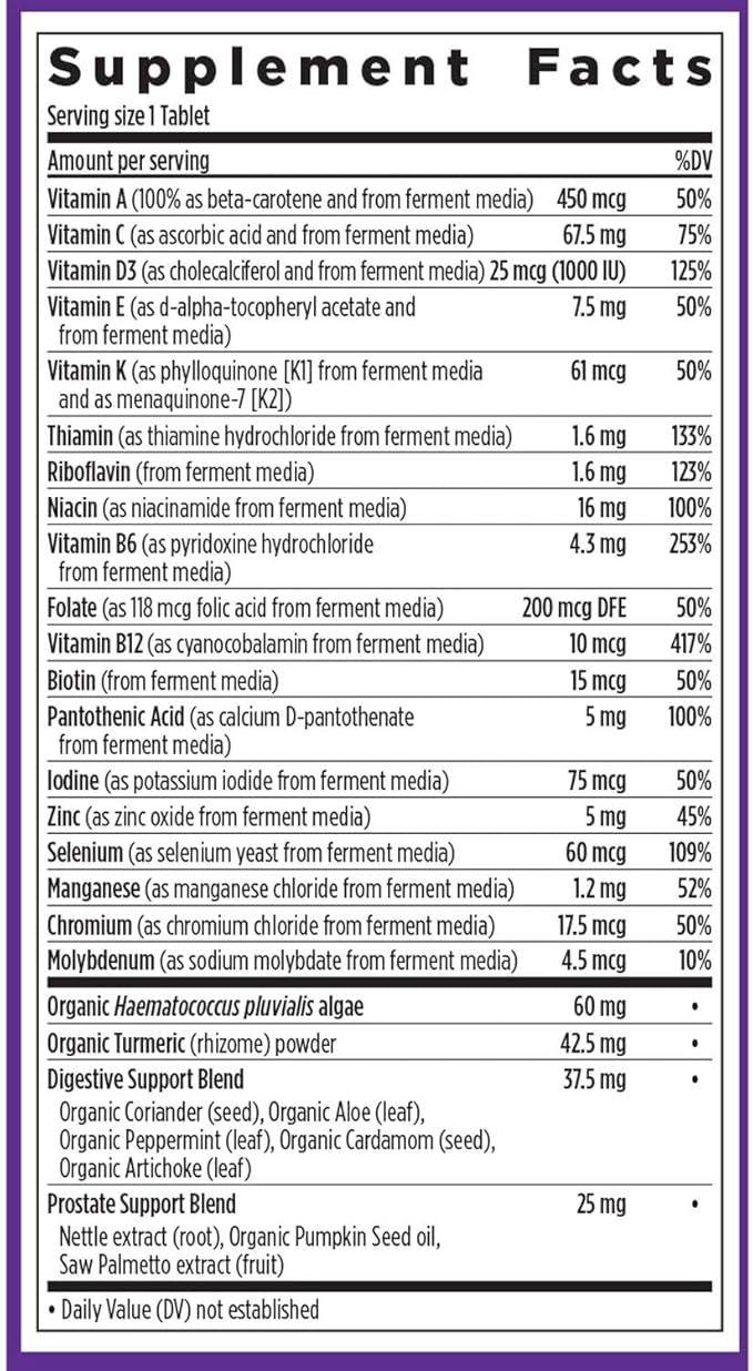 New Chapter Men's Multivitamin 50 Plus for Brain, Heart, Digestive, Prostate & Immune Support with 20+ Nutrients + Astaxanthin - Every Man's One Daily 55+, Gentle on The Stomach - 72 ct-SeraviaPure
