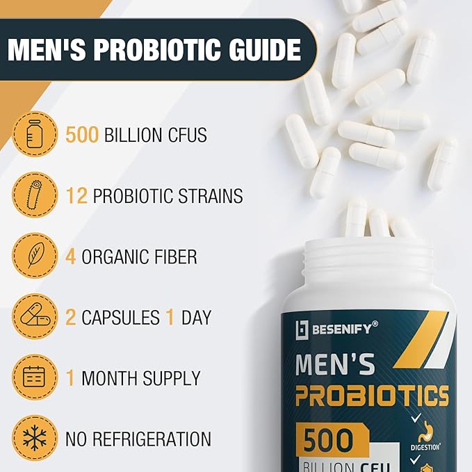 Probiotics for Men, 500 Billion CFUs & 12 Strains, Probiotics for Digestive Health, Men's Probiotic with Turmeric, Cranberry, Goji, for Overall Digestive, Immune Health, Gut & Bloating, 120 Day Supply-SeraviaPure