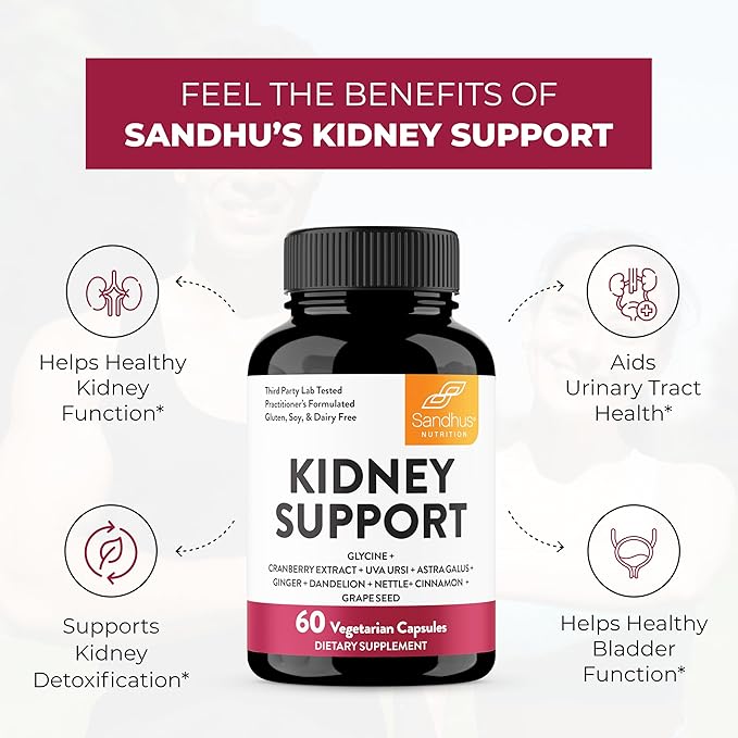 Sandhu's Kidney Cleanse Detox & Repair Support Supplement for Men and Women | with Cranberry Extract | Helps Support Kidney & Urinary Tract Health | 60 Vegetarian Capsules-SeraviaPure