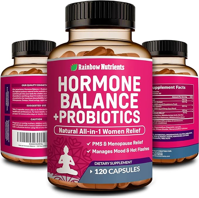 (2 Pack) Hormone Balance + Probiotics for Women (3450mg) Natural Relief for Menopause, Hot Flashes, PMS, Bloating | 4:1 Chasteberry, Dong Quai, Black Cohosh | Non GMO|240 V Capsules-SeraviaPure