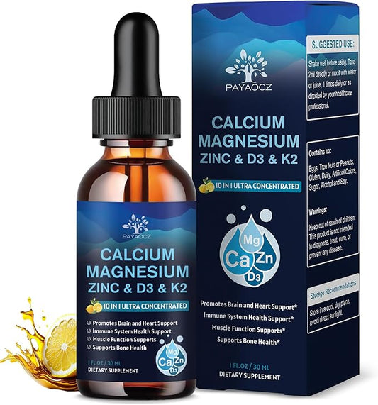 (1 Pack) Magnesium Calcium Zinc Supplement with Vitamin D3 K2 for Women, Magnesium Glycinate Vegan Liquid Drops for Adult Plus L-Theanine Boron Sea Moss Extract, Bone, Sleep & Leg Cramps, 1 Fl Oz-SeraviaPure