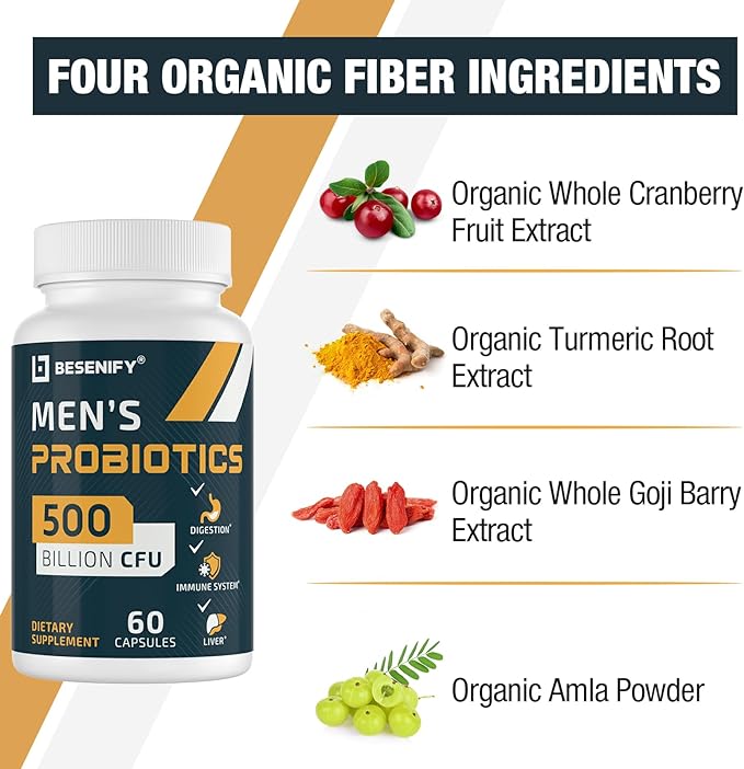 Probiotics for Men, 500 Billion CFUs & 12 Strains, Probiotics for Digestive Health, Men's Probiotic with Turmeric, Cranberry, Goji, for Overall Digestive, Immune Health, Gut & Bloating, 120 Day Supply-SeraviaPure