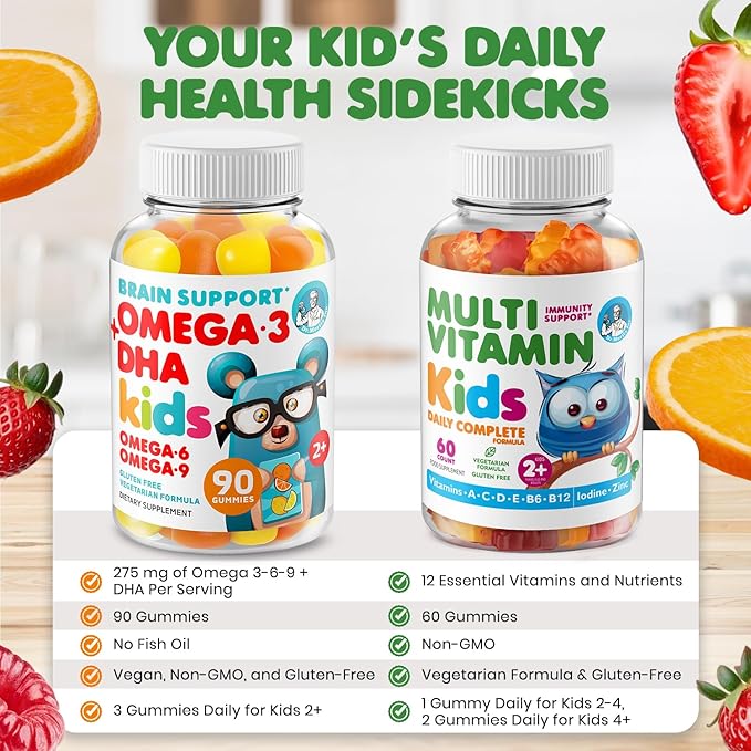 DR. MORITZ Omega 3 Gummies (90 Count) and Kids Multivitamin Gummies Bundle (60 Count) - for Daily Health Support - Vegan DHA Omega 3 for Kids - Non-GMO Toddler Vitamins -Yummy Kid Vitamins