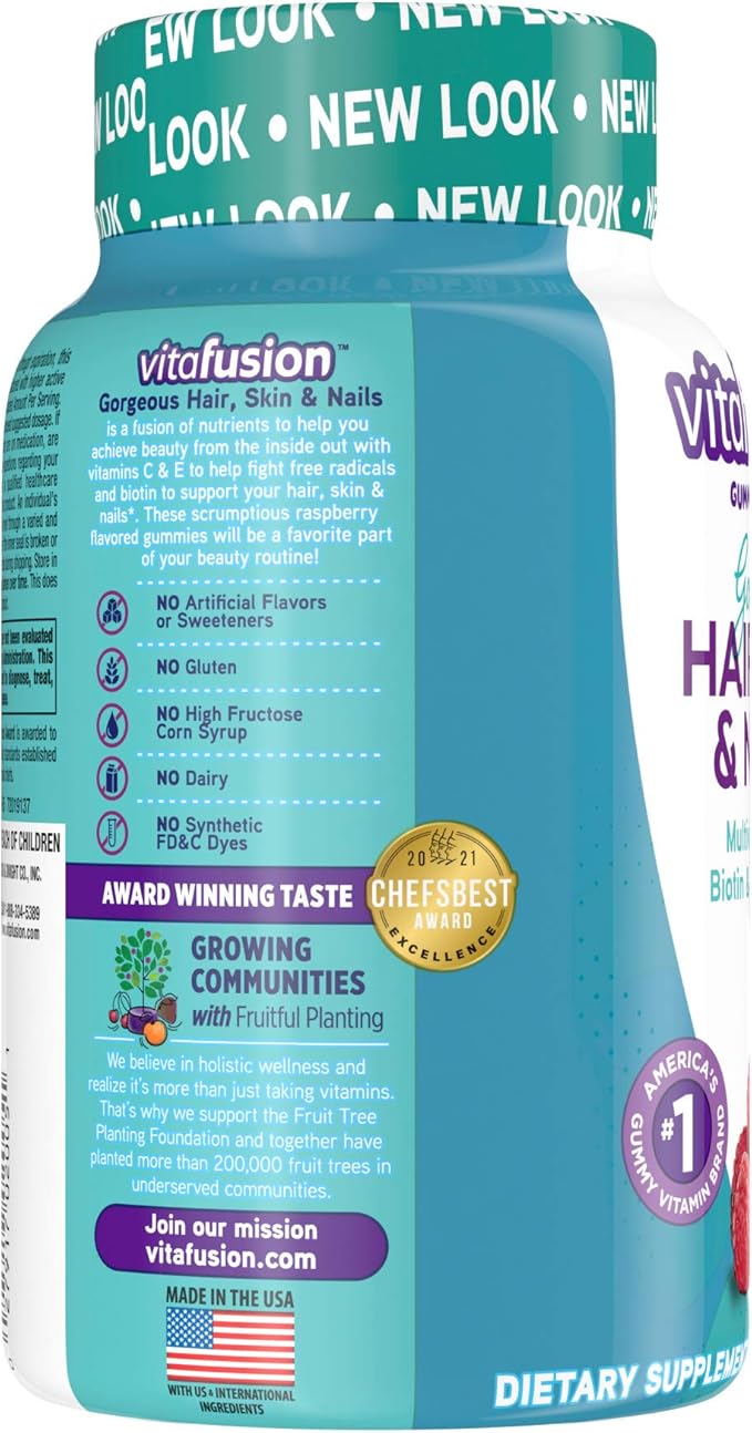 Vitafusion Gorgeous Hair, Skin Nails Multivitamin Gummy Vitamins, plus Biotin and Antioxidant vitamins CE, Raspberry Flavor, 100ct (33 day supply), from America’s Number One Gummy Vitamin Brand-SeraviaPure