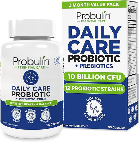 Probulin Daily Care Probiotic Supplement, Digestive, Gut, and Immune Health Support Capsules for Men and Women, 10 Billion CFU, Vegan, 90 Count Bottle